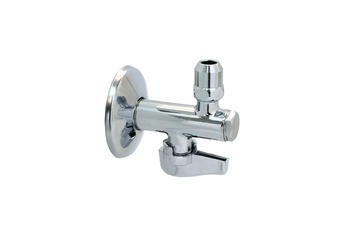 771 - Polished chrome-plated angle ball valve with filter and 90° fixed connection, metal lever