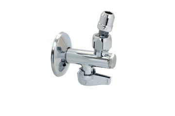 761 - Polished chrome-plated angle ball valve with filter and articulated connection, metal lever